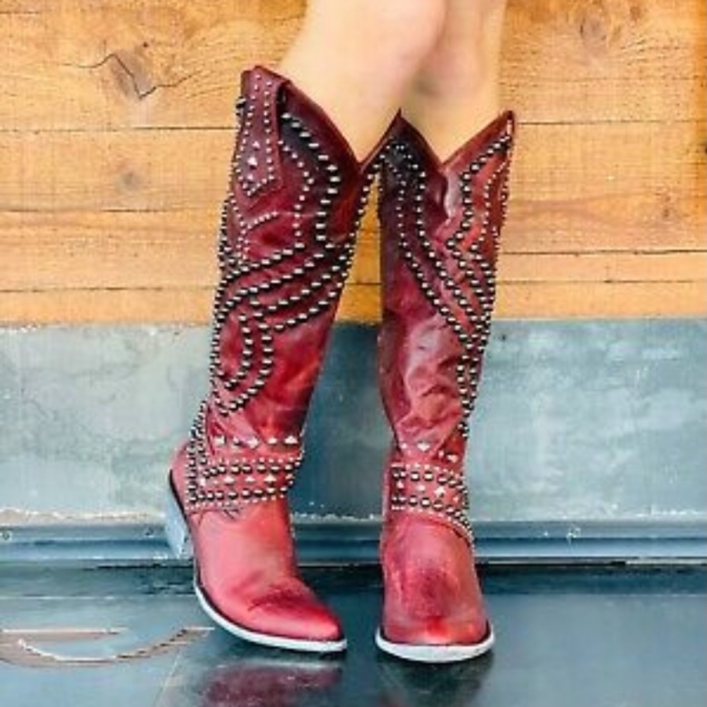 Belinda Vesuvio Red studded cowboy boot by Gringo